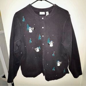 Vintage Classic Elements Black Sweatshirt Cardigan w/ Festive Winter Snowmen ⛄️